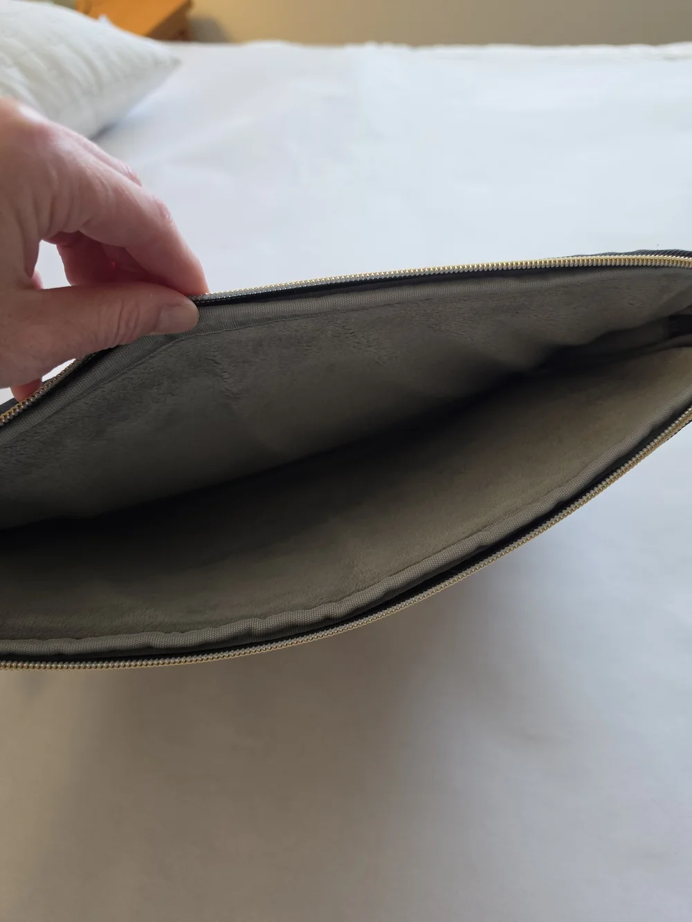 Black Quilted Laptop Sleeve with Gold Zip Closure